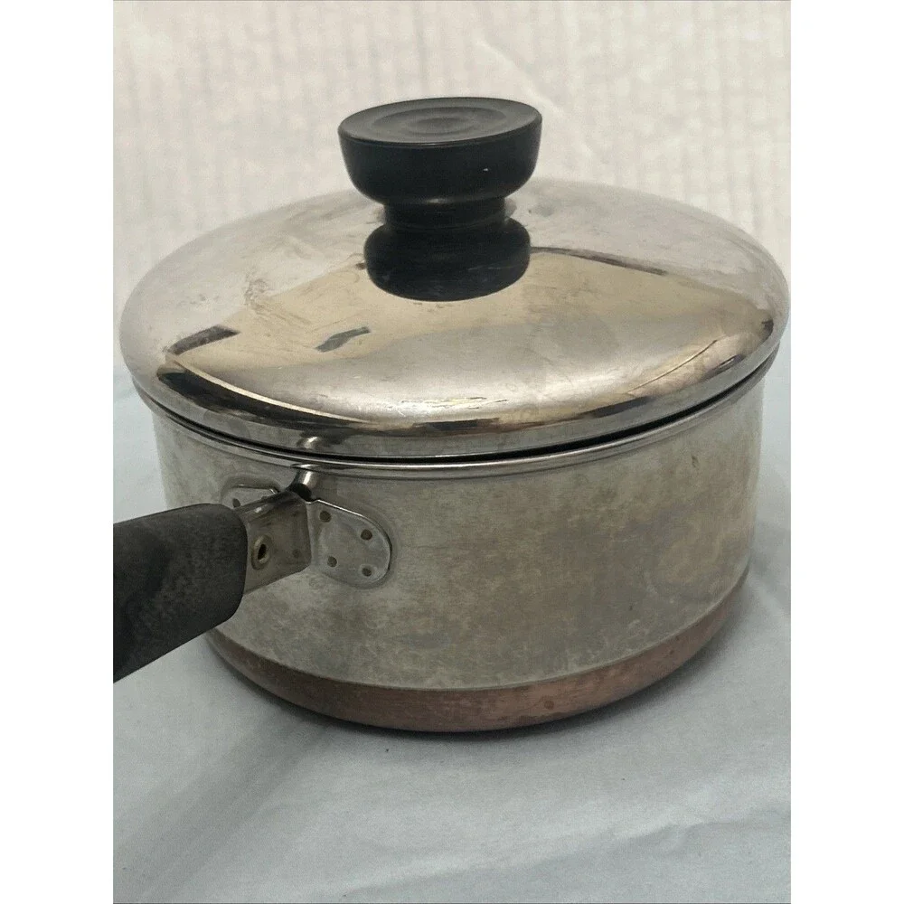Vintage Revere Ware 1 Quart Stainless Steel Saucepan Copper Clad Bottom and Lid
